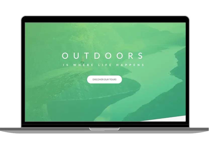 Natours landing page with a mountain hero image and tour cards